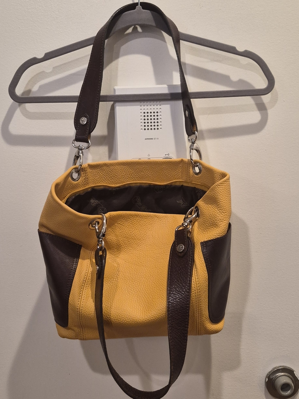 Women's Yellow and Brown Leather Shoulder Bag